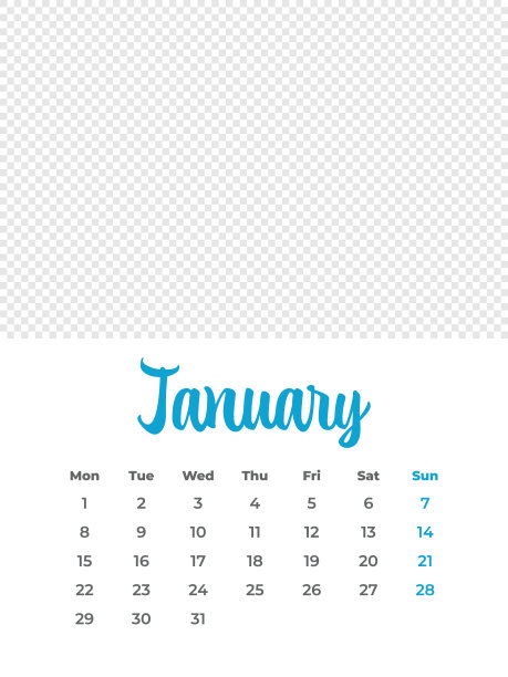 2024年1月-日历与照片或插图的地方。日历矢量模板为2024年。这一周从星期一开始图片下载