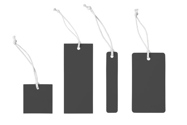 各种形状的空白黑纸标签或布标签设置隔离在白色背景上图片下载