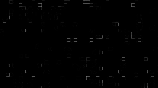 简单的白色随机正方形在黑色bg上生成粒子动画。几何形状覆盖背景。方形形状的随机摆动动画。图片下载