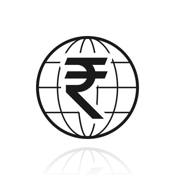 全球印度卢比。白色背景上反射的图标图片下载