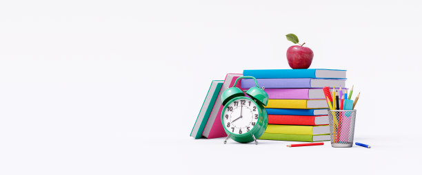 学校用品被隔离在白色背景上。回到学校的概念与复制空间3D渲染图片下载