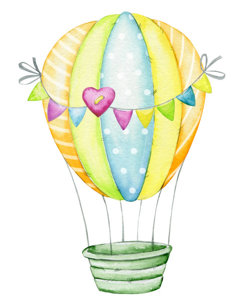 气球，玩具，卡通风格，水彩插图在一个孤立的背景。图片下载