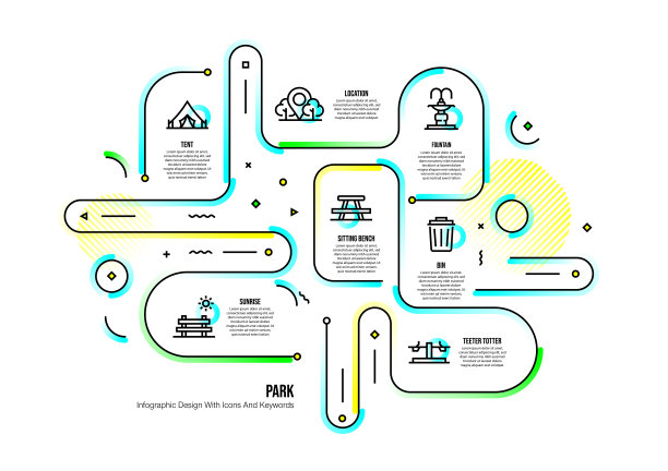 信息图设计模板与公园的关键字和图标图片下载
