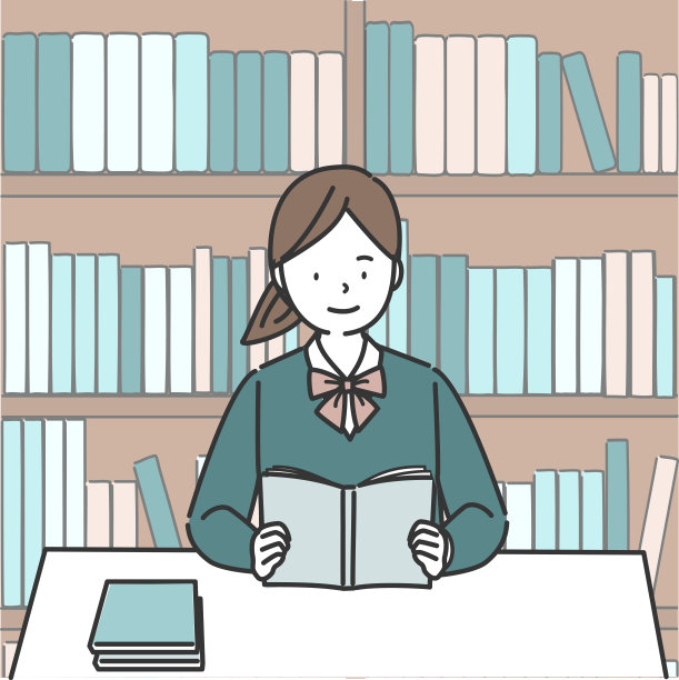 女学生在图书馆看书图片下载