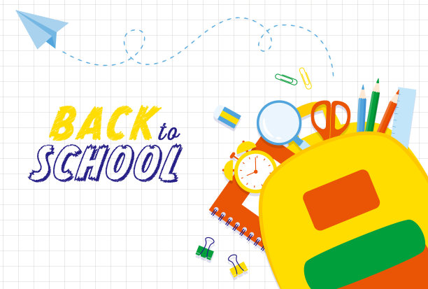 矢量背景与一组回到学校图标的横幅，卡片，传单，社交媒体壁纸等。图片下载