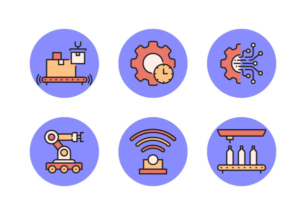 工业4.0扁平风格线条图标矢量插画图片下载