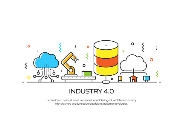 工业4.0相关现代线条风格矢量插图图片下载