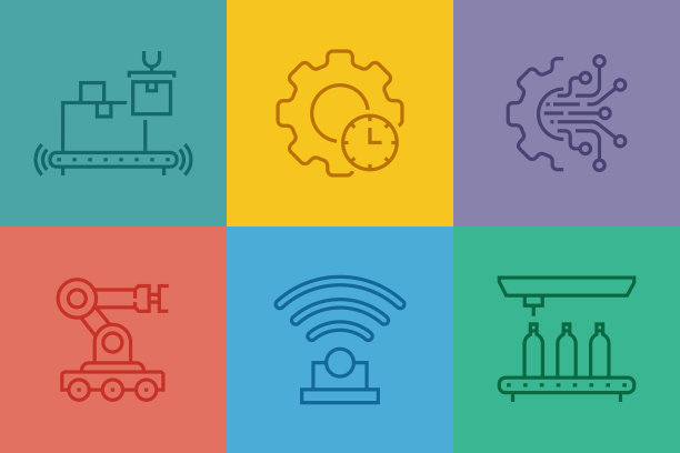 工业4.0相关线性图标，矢量符号图图片下载