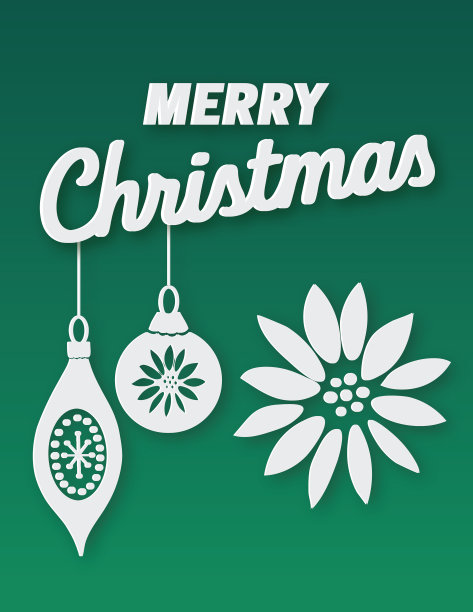 绿色和白色剪纸圣诞背景与快乐的圣诞文字图片下载