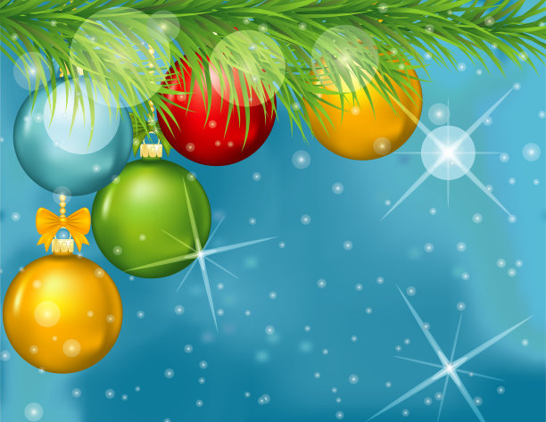 圣诞节背景与小饰品挂在常青树的树枝图片下载
