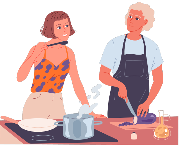 夫妻一起做饭，女人在炉子上做饭图片下载