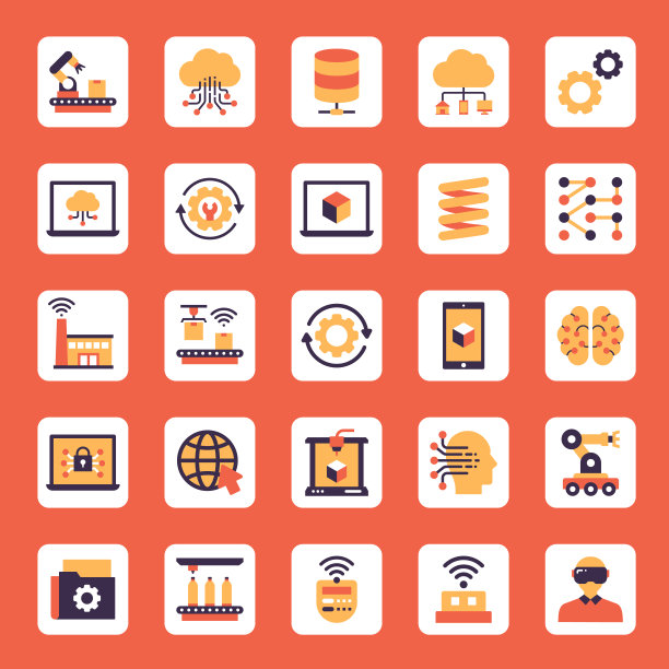 工业4.0相关扁平风格图标矢量符号插图图片下载