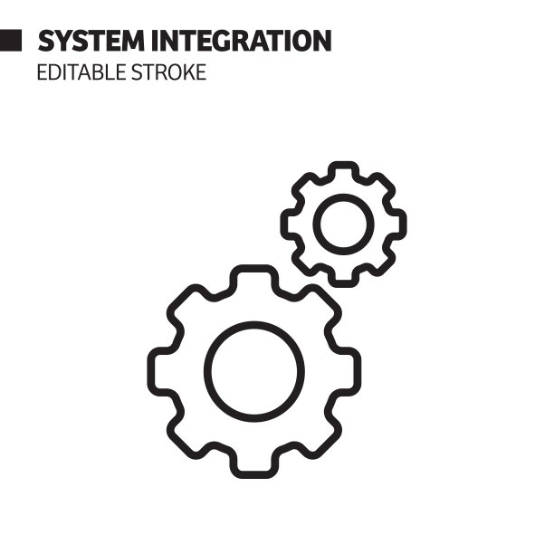 系统集成线图标，轮廓向量符号插图。图片下载