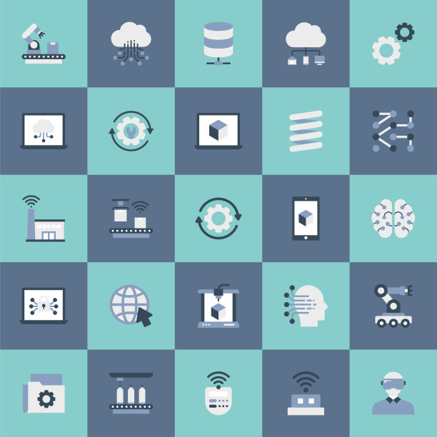 工业4.0相关扁平风格图标矢量符号插图图片下载