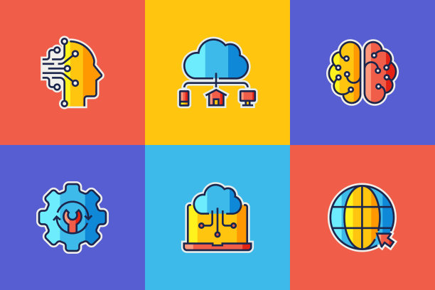 工业4.0扁平风格线条图标矢量插画图片下载