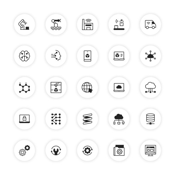 工业4.0扁平风格线条图标矢量插画图片下载