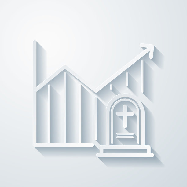 死亡率上升图表。在空白背景上具有剪纸效果的图标图片下载