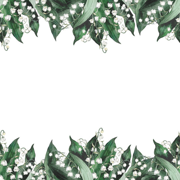 水彩横幅与春天的山谷百合枝。水彩春天的山谷百合花，婚礼花束。装饰元素的贺卡。插图图片下载