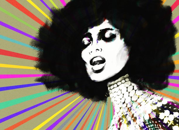 一个穿着高领连衣裙的黑皮肤歌手的肖像图片下载