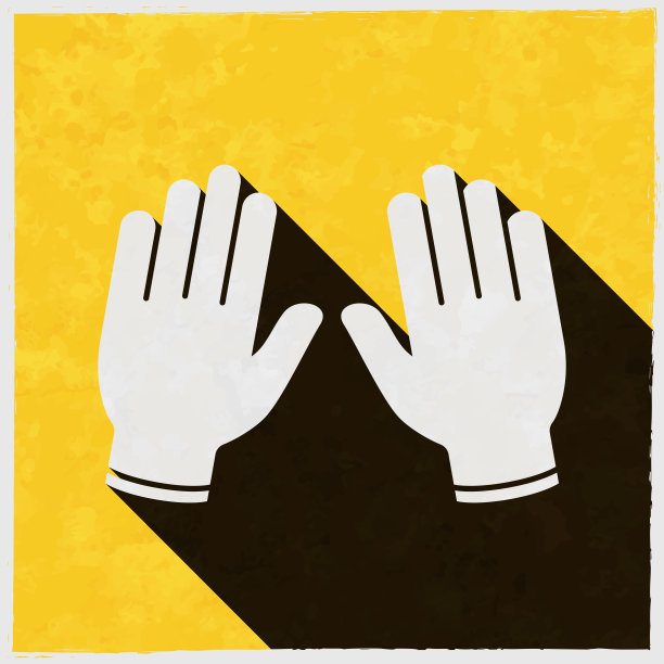 保护橡胶手套。图标与长阴影的纹理黄色背景图片下载