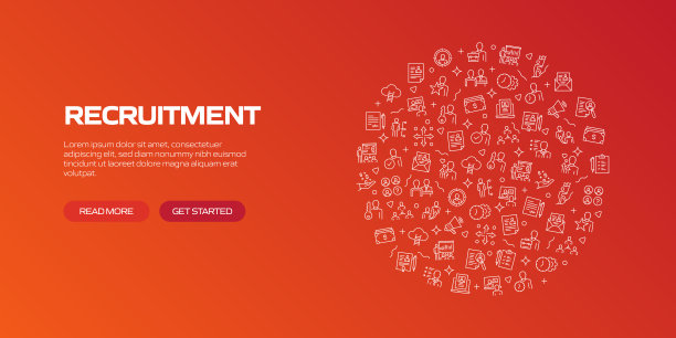 招聘网站横幅与线性图标，时髦的线性风格向量图片下载