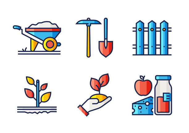 农业和农业相关的平面线图标，轮廓向量符号插图。图片下载