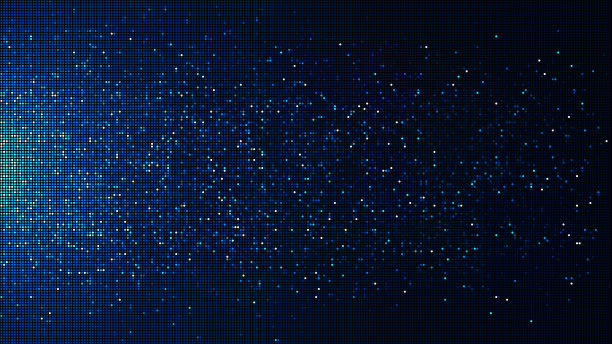 黑色背景上抽象的数字粒子。未来led灯适用于数据网络连接技术、纳米技术、人工智能、全球通信、计算机图形、数字艺术、数字背景概念。图片下载