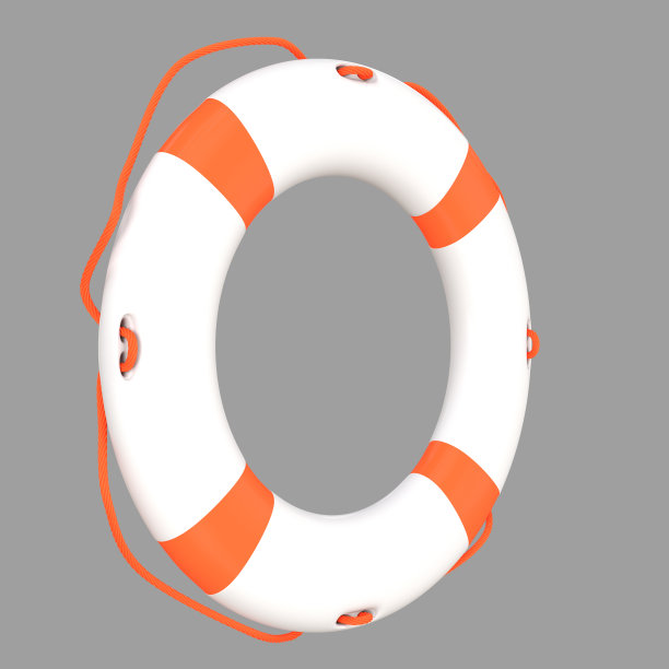 白色橙色救生圈。3d插图图片下载