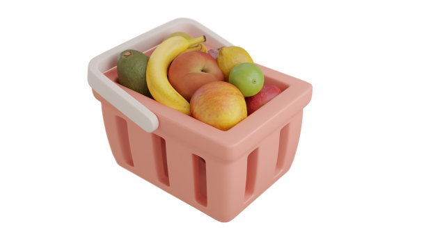 水果在篮子里的卡通风格。图片下载