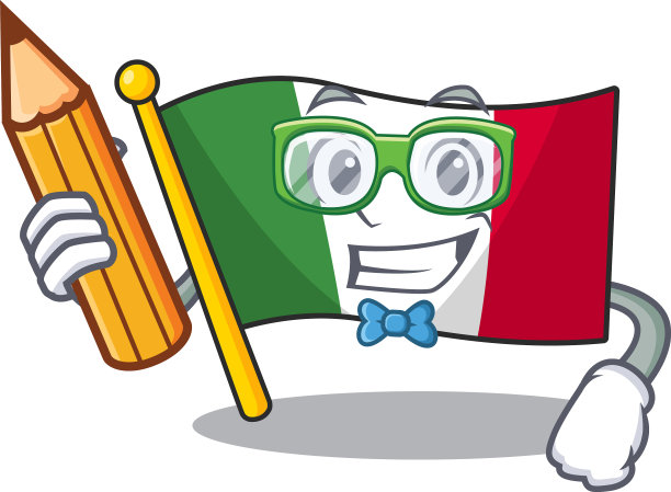 学生把意大利国旗放在卡通桌子上图片下载