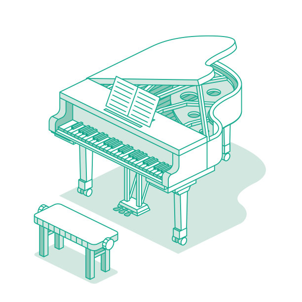 等距开放式三角钢琴。音乐对象孤立在白色背景上。图片下载