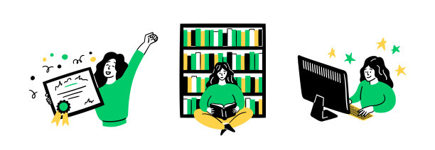 卡通色彩教育与自我发展概念场景套装。向量图片下载