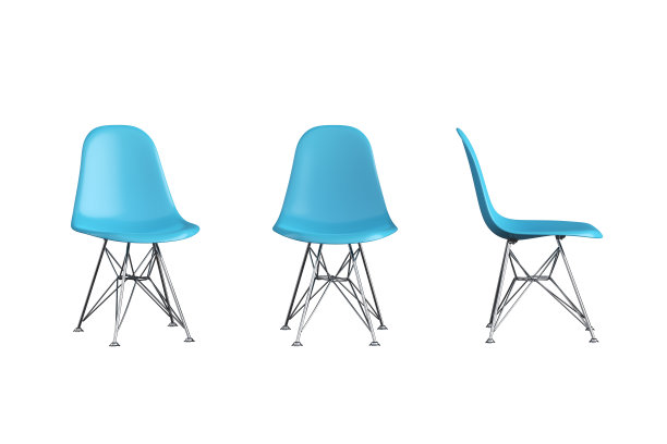 现代蓝色塑料椅子与铬腿隔离在白色背景。图片下载