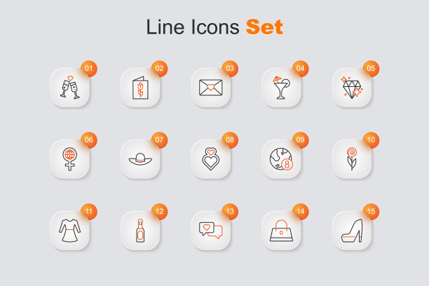 系列:女鞋，手袋，心在演讲泡泡，香槟瓶，连衣裙，鲜花，国际妇女节和图标。向量图片下载