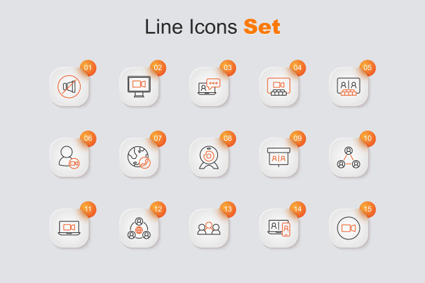 设置线路视频聊天会议、会议和摄像头图标。向量图片下载