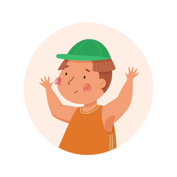 快乐的小男孩在绿色的帽子。矢量卡通插图。有趣的儿童角色。理想的头像，肖像，贴纸图片下载