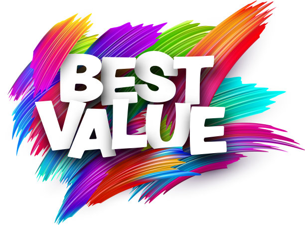 最具价值的纸字标志与彩色光谱油漆刷笔触在白色。图片下载