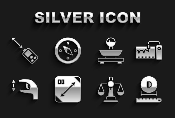 设置对角线测量，测量仪器，直径，正义的尺度，近似测量，激光测距仪和指南针图标。向量图片下载