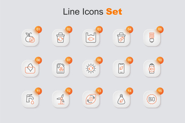 设置横幅生物，垃圾袋，水能，风力涡轮机，水龙头，生态自然叶电池，手机和太阳能电池板图标。向量图片下载