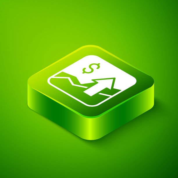 等距金融增长增加图标孤立的绿色背景。增加收入。绿色方形按钮。向量图片下载