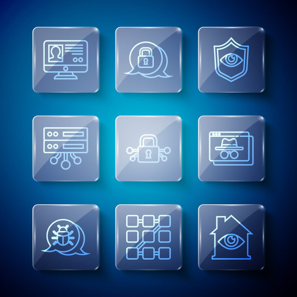 设置行系统错误，图形密码保护，房子与眼睛扫描，屏蔽和，网络安全，服务器，数据，虚拟主机，创建帐户屏幕和浏览器隐身窗口图标。向量图片下载