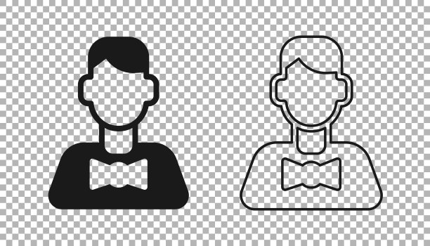 黑色赌场经销商图标隔离在透明的背景。赌场副主持人。向量图片下载