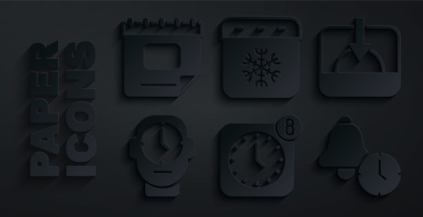 设置闹钟应用程序移动，日落，时钟，日历冬季和图标。向量图片下载