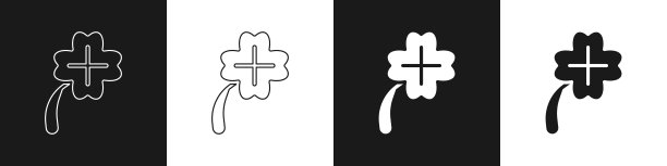 设置赌场老虎机与三叶草符号图标隔离在黑白背景。赌博游戏。向量图片下载