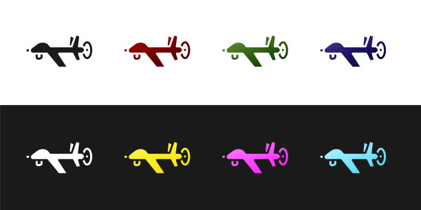 设置无人机无人机图标隔离在黑白背景。军用无人机间谍。向量图片下载