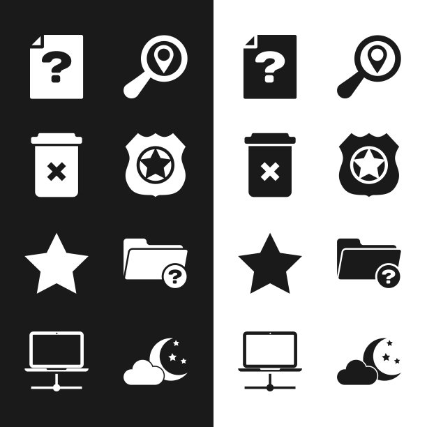 设置警察徽章，垃圾桶，未知文件，搜索位置，星形和目录图标。向量图片下载