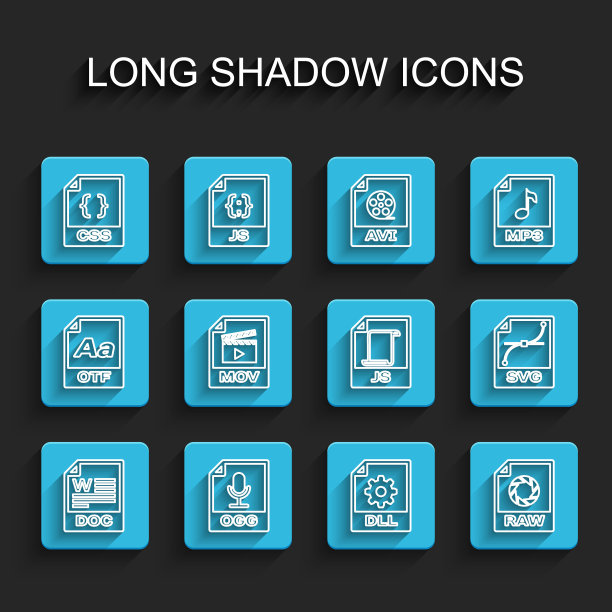 设置行DOC文件文档，OGG, CSS, DLL, RAW, MOV, SVG和JS图标。向量图片下载