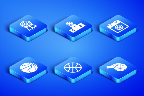 设置手与篮球，篮球奖，体育冠军领奖台和体育日历图标。向量图片下载