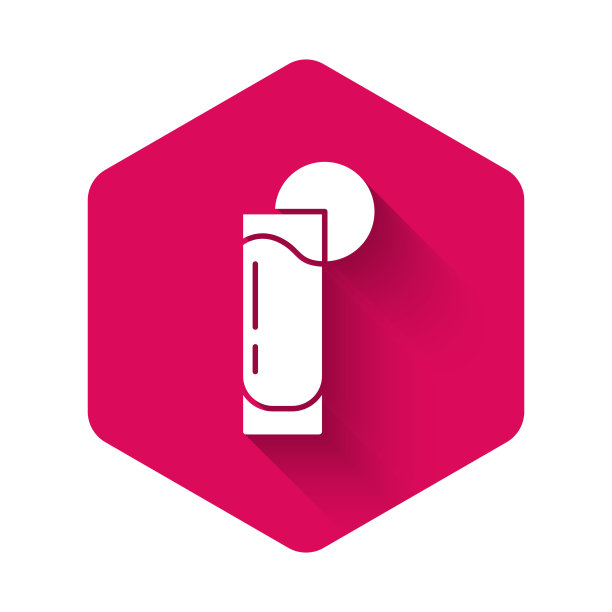 白色龙舌兰酒与柠檬图标隔离与长阴影背景。墨西哥酒精饮料。粉红色六边形按钮。向量图片下载