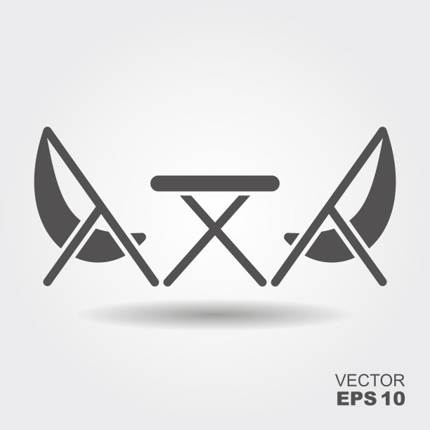 野餐，野营桌子和折叠椅简单的图标向量。有阴影的野营的平面象征图片下载